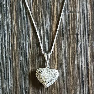 Pretty Sterling Silver 925 Filigree Heart Pendant Necklace 18"
